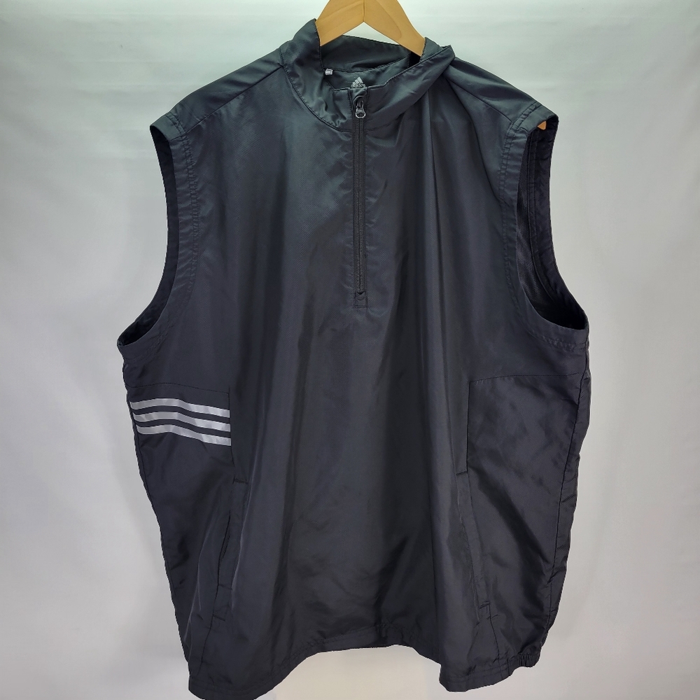 Adidas Golf Black Windbreaker Vest 1/4 Zip Front Pockets Size 2XL